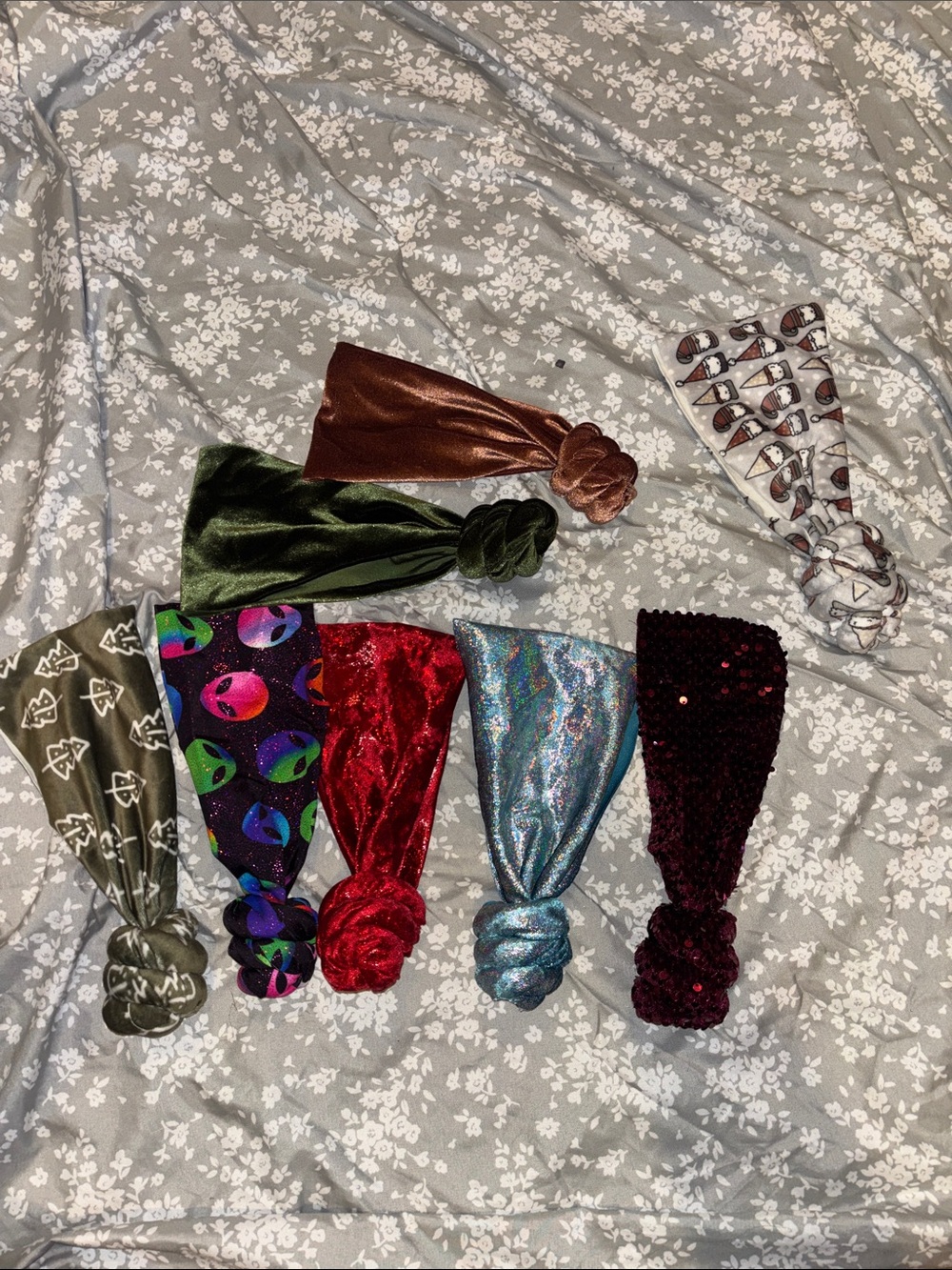 Velvet & Sequin Knotted Headband Set - Multicolor